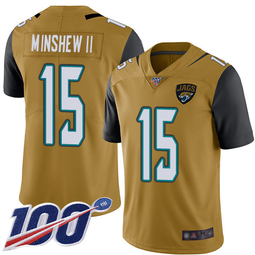 Jacksonville Jaguars #15 Gardner Minshew II Gold Youth Stitched NFL Limited Rush 100th Season Jersey->youth nfl jersey->Youth Jersey
